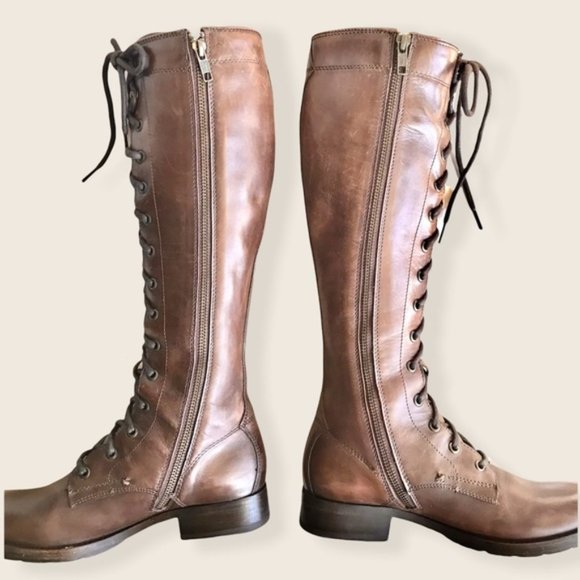 Frye Melissa Tall Classic Brown Leather Lace Up Knee High Equestrian Riding Boot - Picture 13 of 14